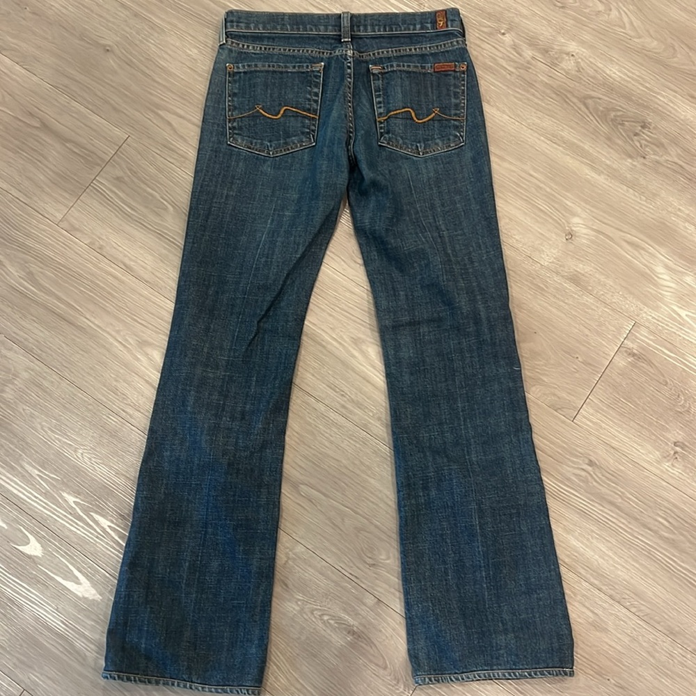 7 For All Mankind Bootcut Jeans Dark Wash Low Rise Womens Sz 27 - Picture 7 of 10